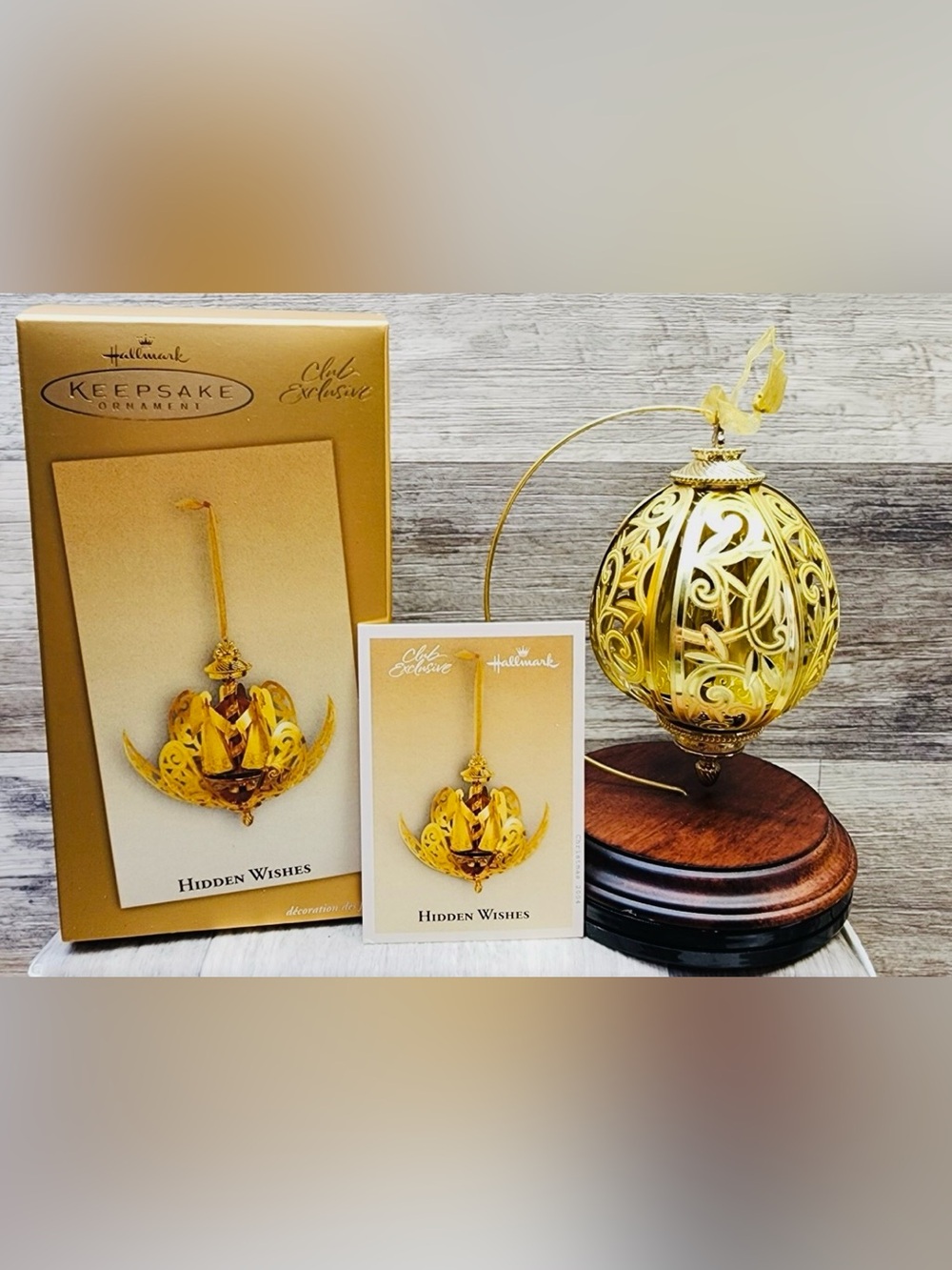 Hallmark Hidden Wishes Club Exclusive Gold Angels Decorative Filigree Lantern